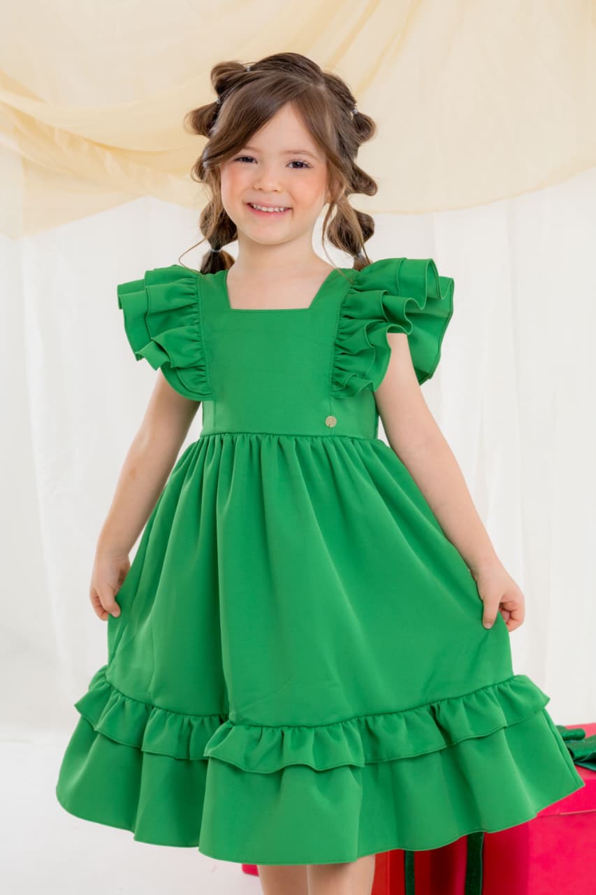 Vestido Infantil Meninas Verde Luxo