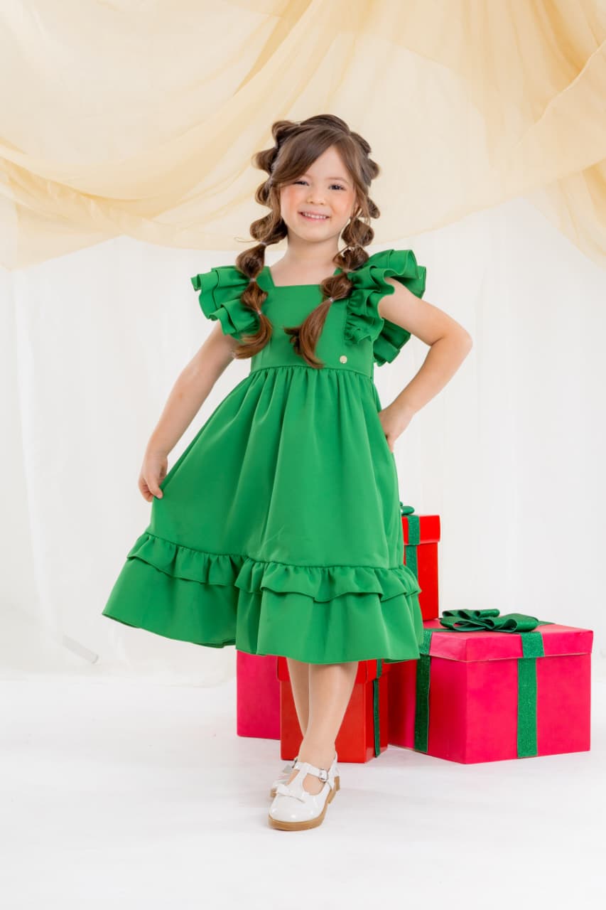 Vestido Infantil Meninas Verde Luxo