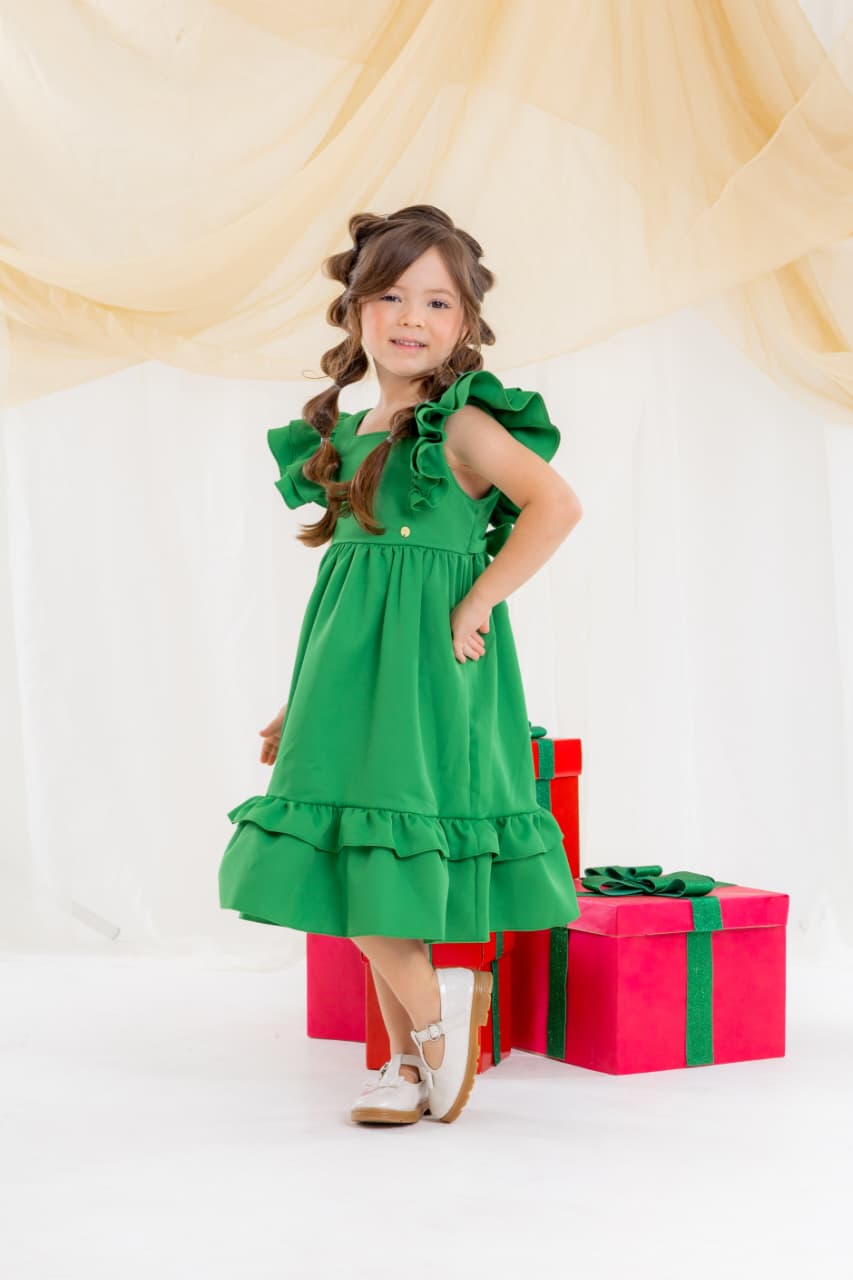 Vestido Infantil Meninas Verde Luxo
