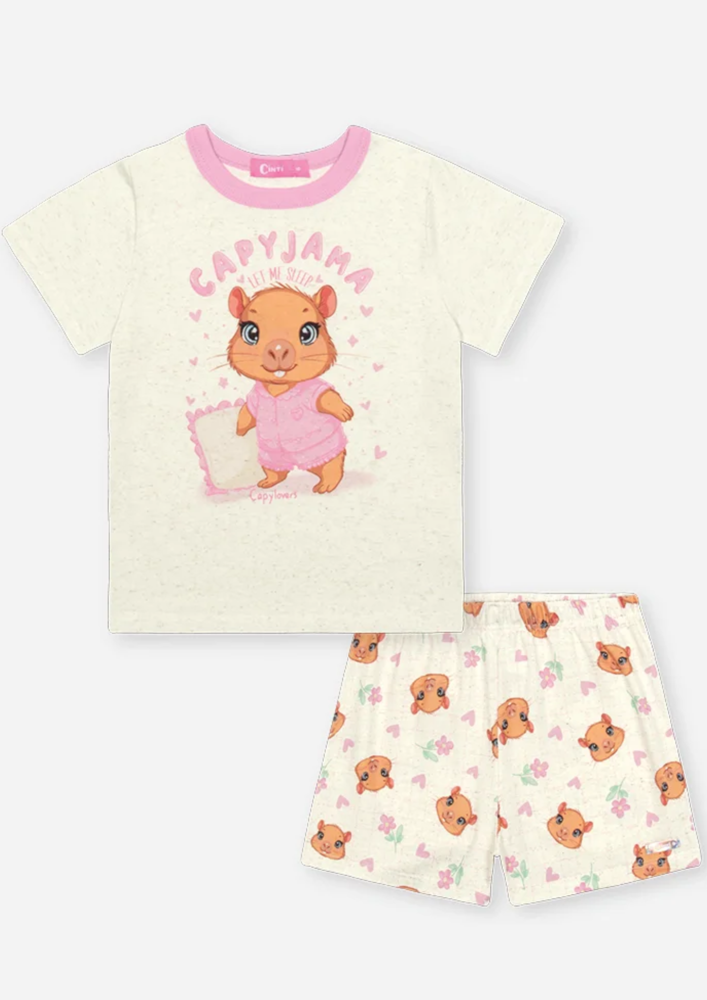 Pijama Infantil Verão Meninas Estampa Capivara