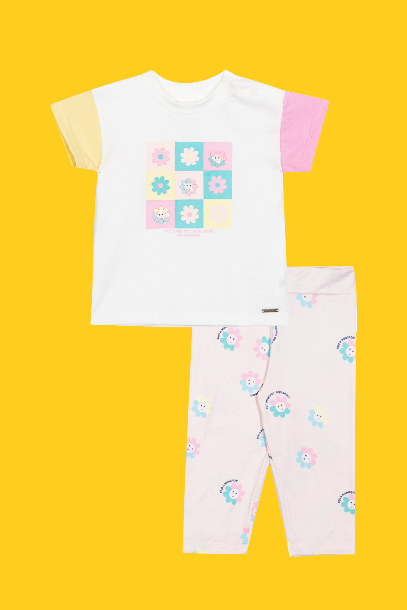 Conjunto Infantil Meninas Nini & Bambini Blusa Oversized e Legging Seja Amor