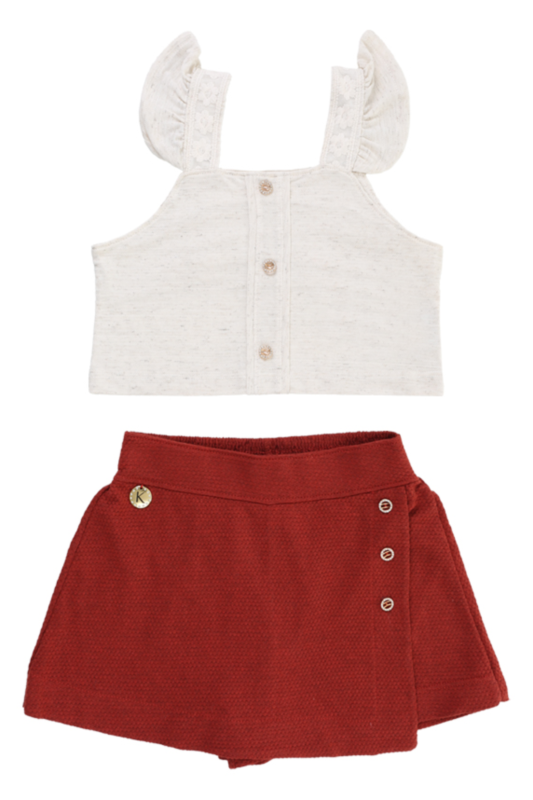 Conjunto Infantil Cropped Shorts Saia Terracota
