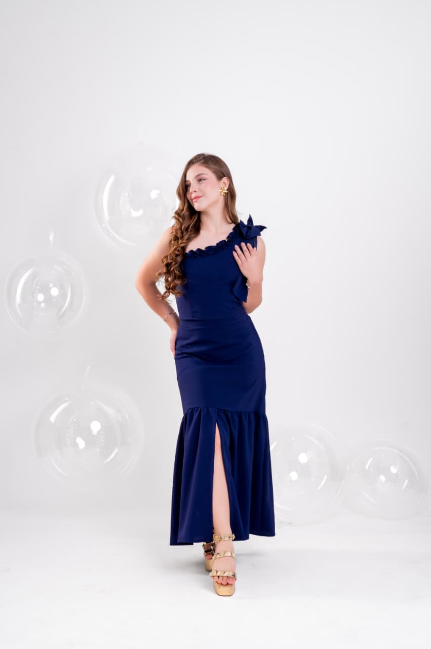 Conjunto Teen Saia Longa e Cropped com Laço no Ombro