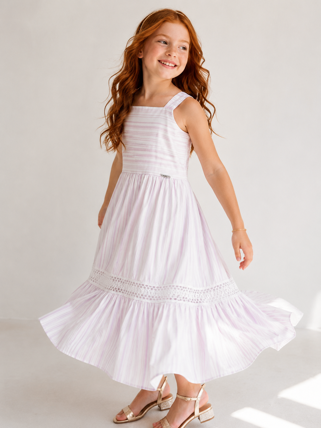 Vestido Juvenil Verão Listrado com Laise