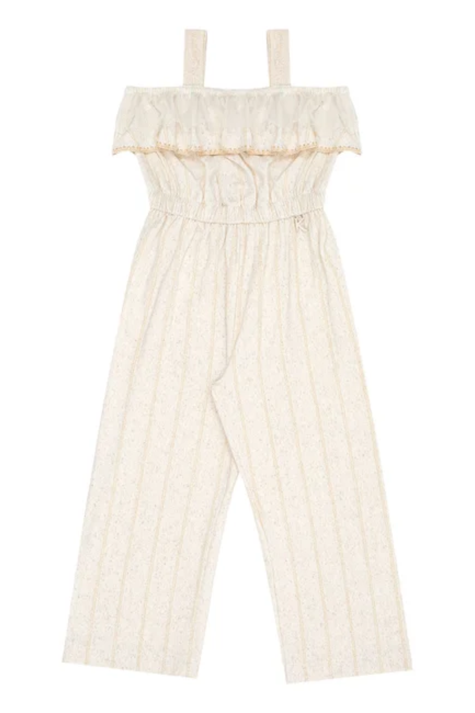 Macacão Infantil Off em Malha Linho com Brilho