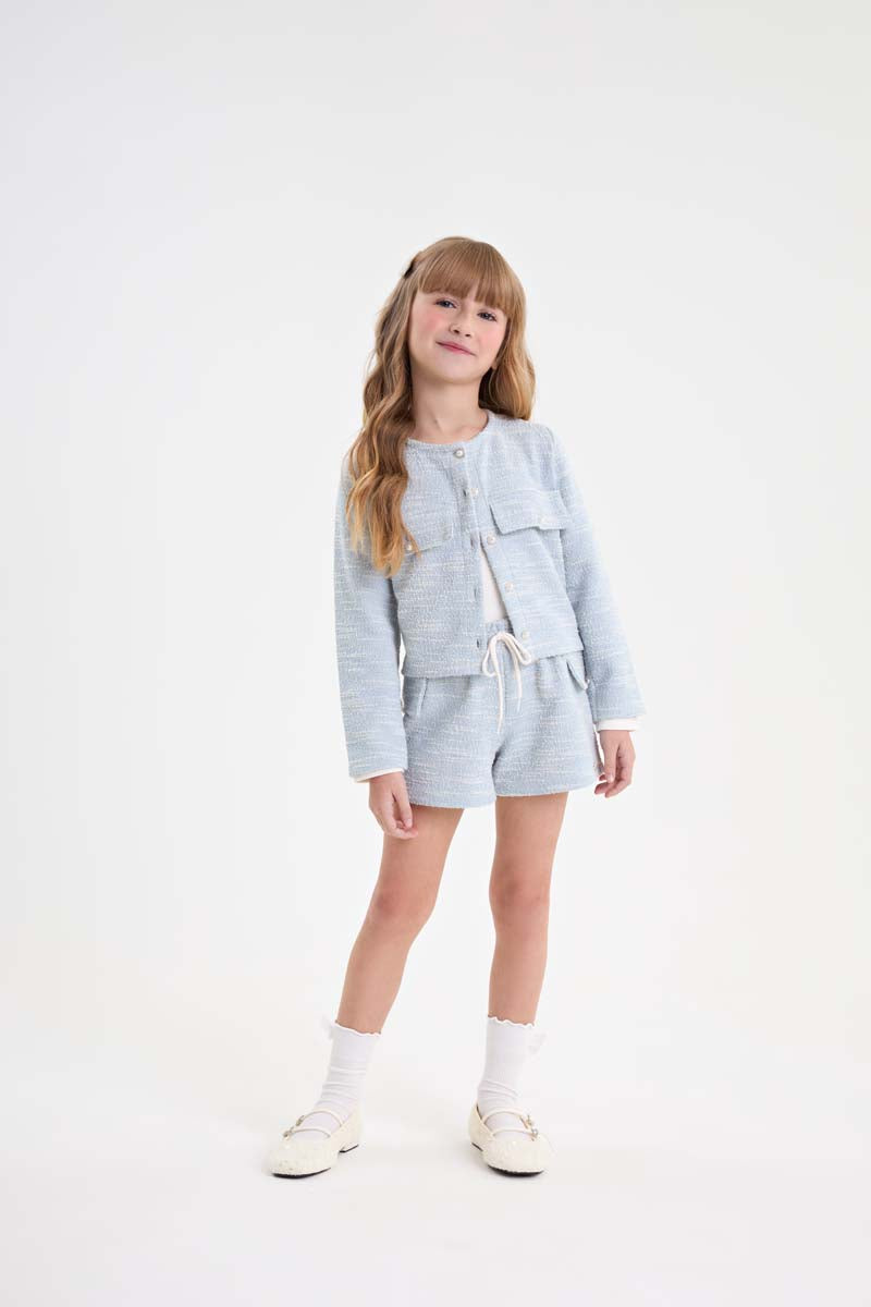 Casaco Infantil Aberto em Malha Tweed