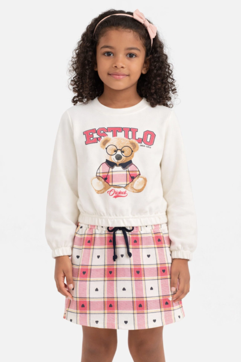 Conjunto Infantil com Shorts Saia e Blusa Manga Longa Moletom