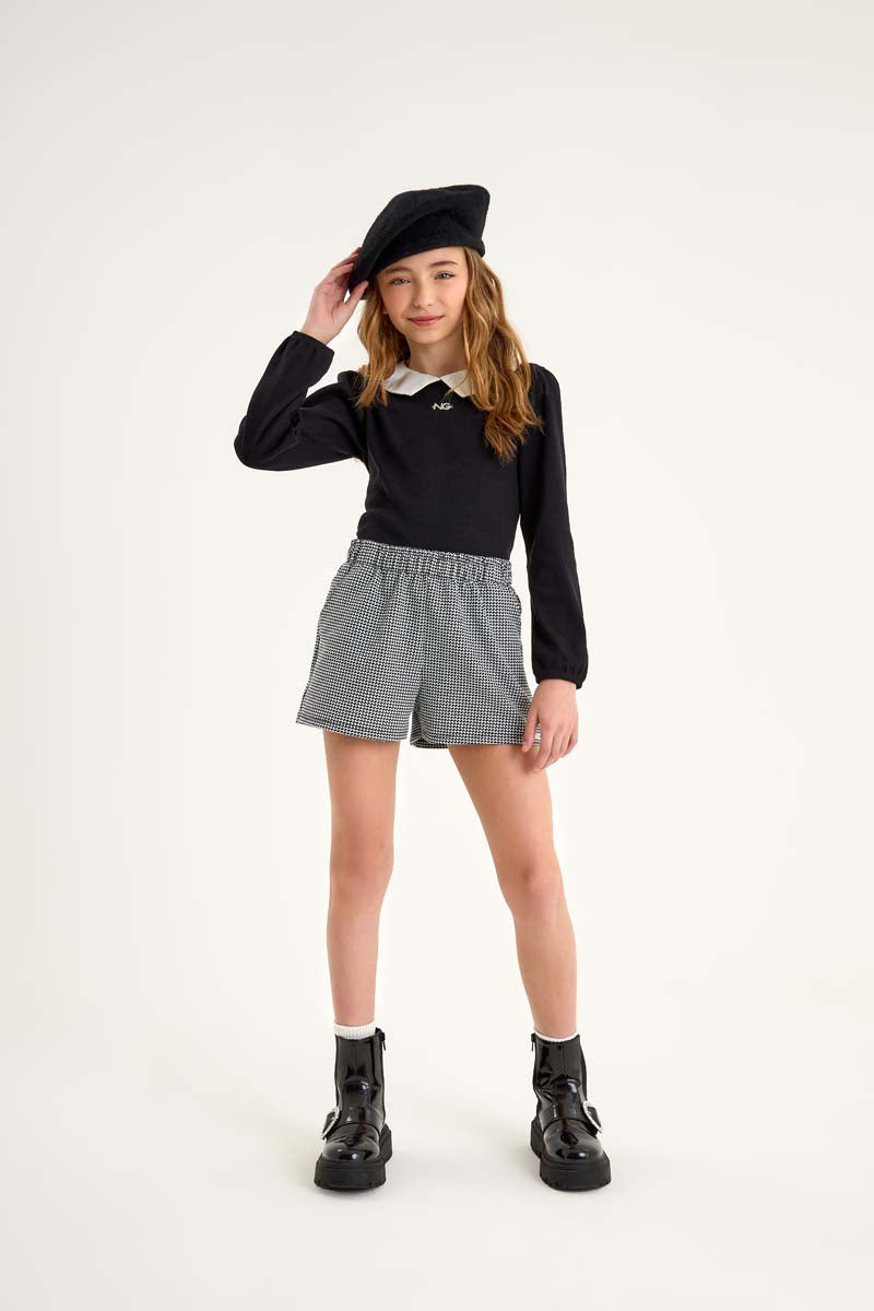 Conjunto Blusa em Ribana Canelada Shorts em Jacquard