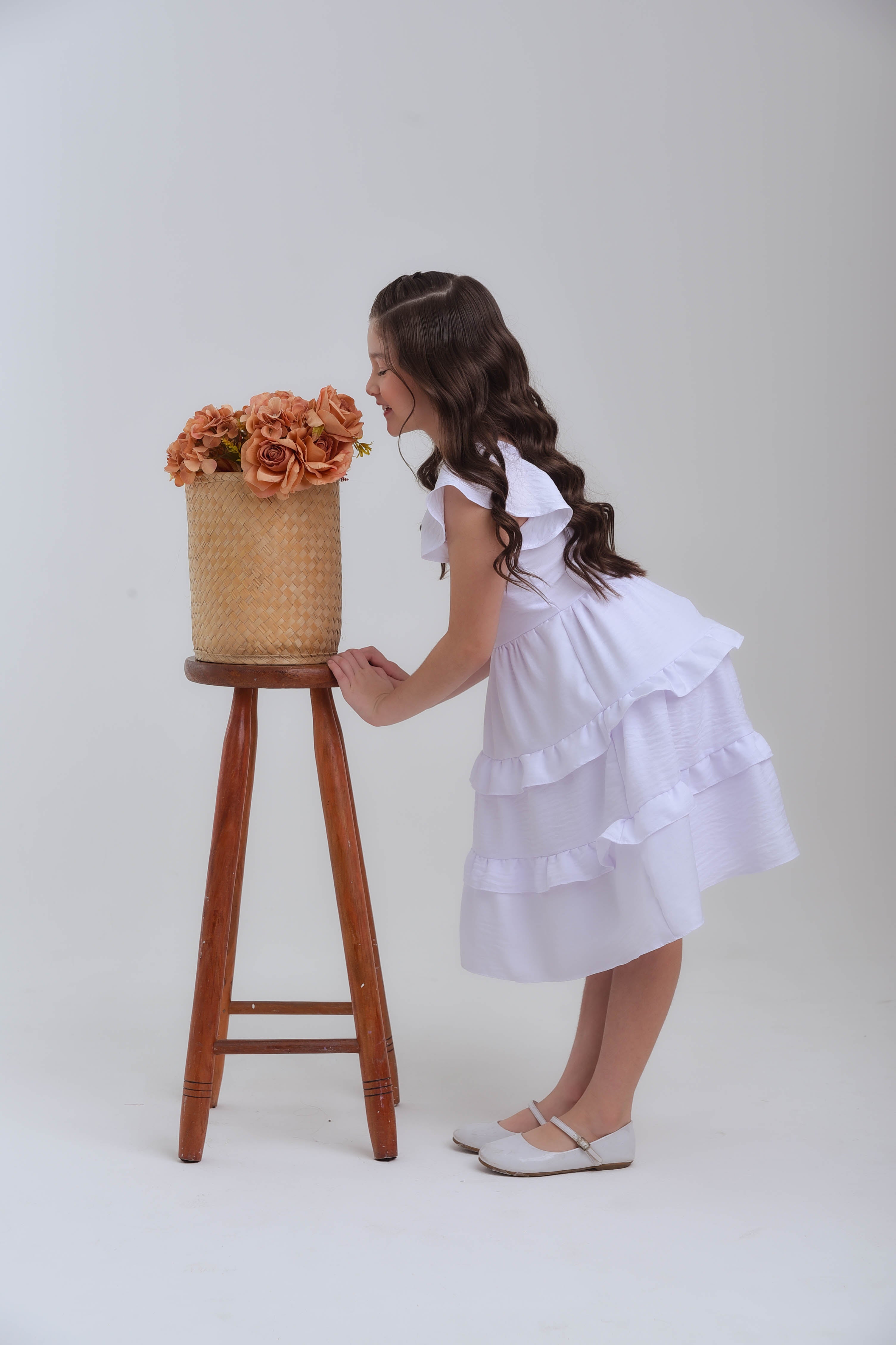 Vestido Infantil Meninas Branco Anny Viscose