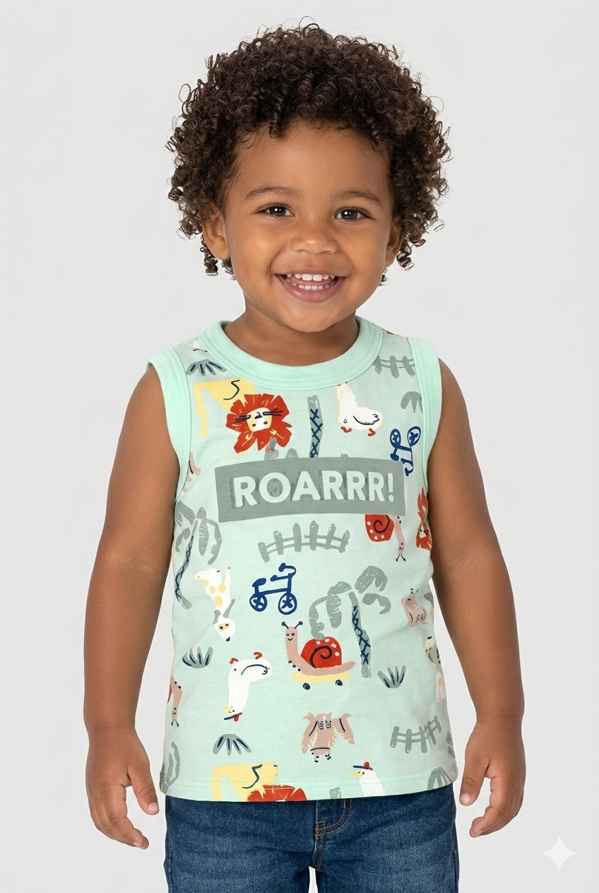 Camiseta Regata Baby Colorida Verde Bichos