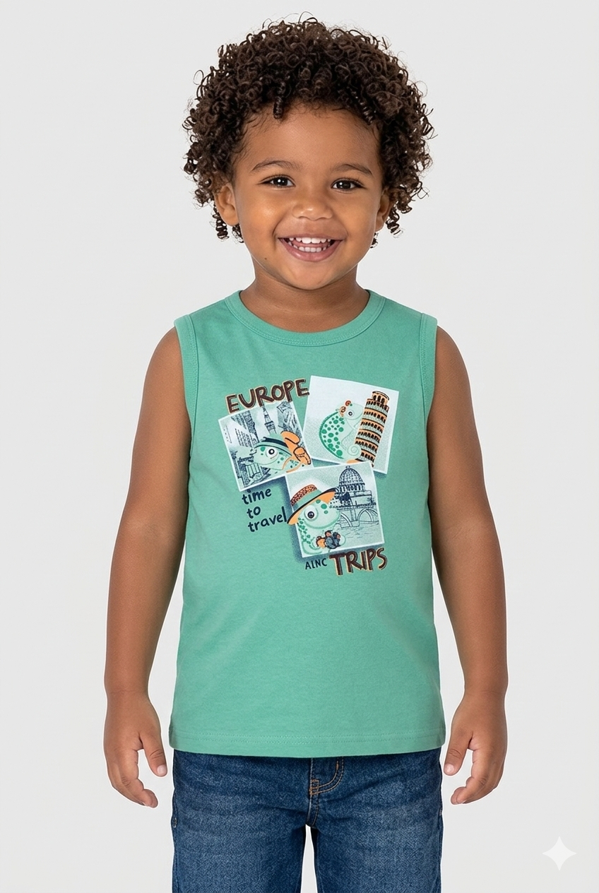 Camiseta Regata Baby em Algodão Verde Alenice