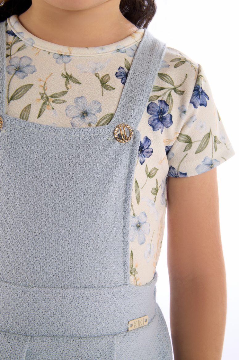Salopete Meninas Baby com Blusa Azul Floral