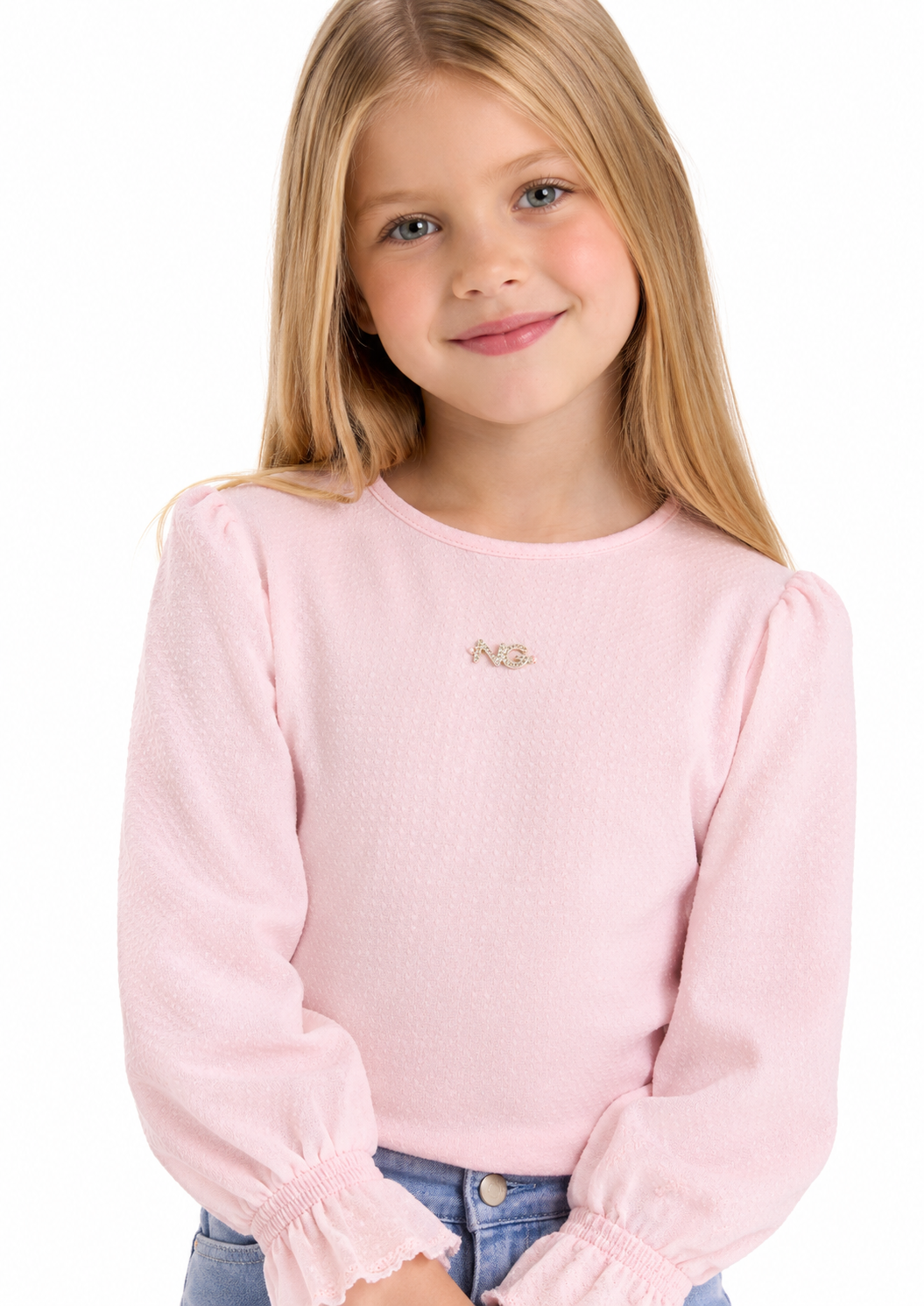 Blusa Infantil Meninas Manga Longa Póa - Rosa