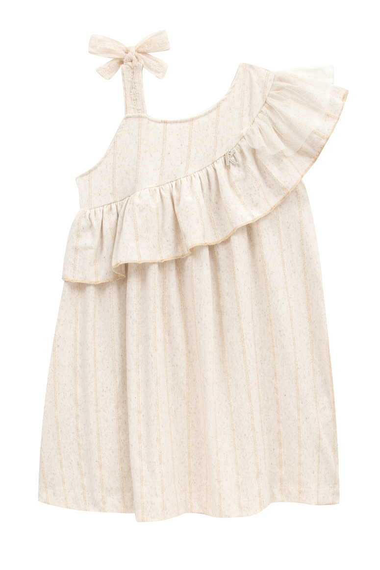 Vestido Infantil Off em Malha Linho com Renda Kiki Xodó