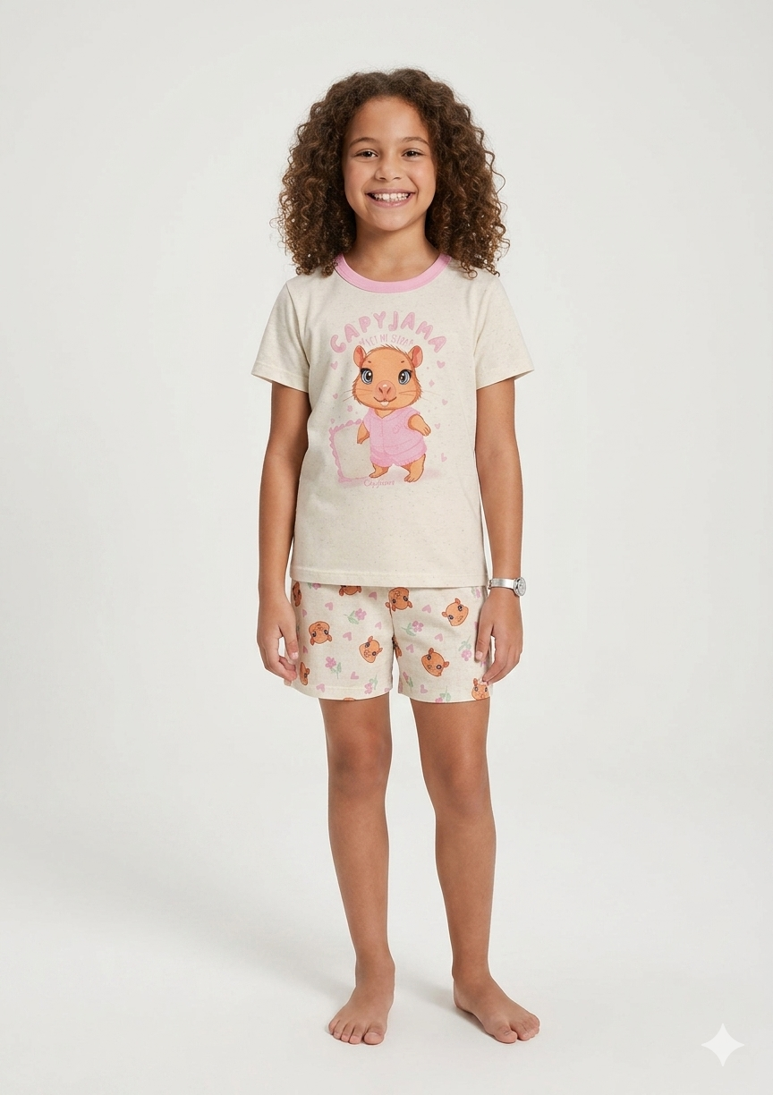 Pijama Infantil Verão Meninas Estampa Capivara