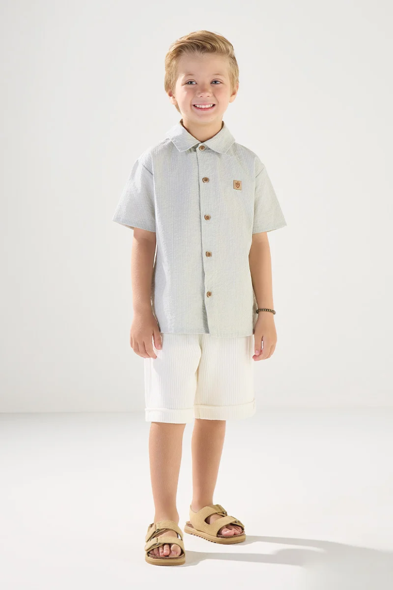 Conjunto Infantil Baby Meninos Camisa e Bermuda Off White