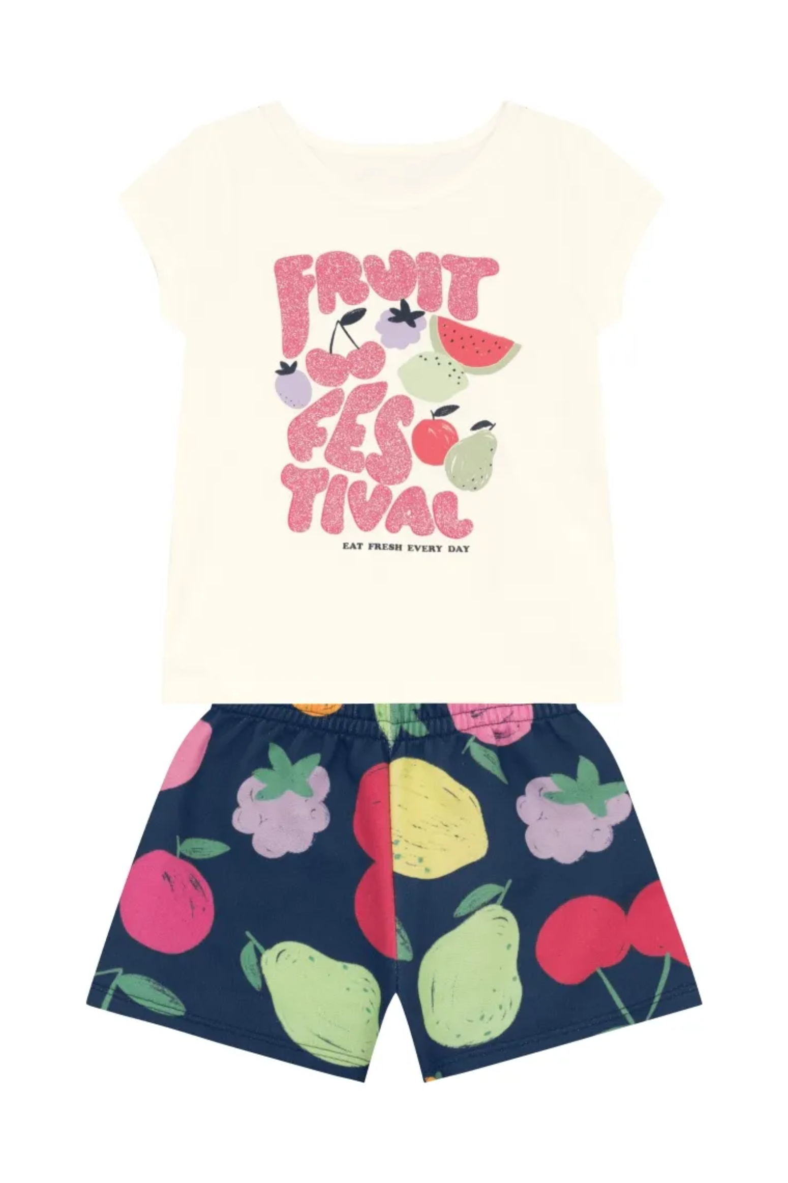 Conjunto Infantil Meninas Frutas Brilhante Algodão Brandili