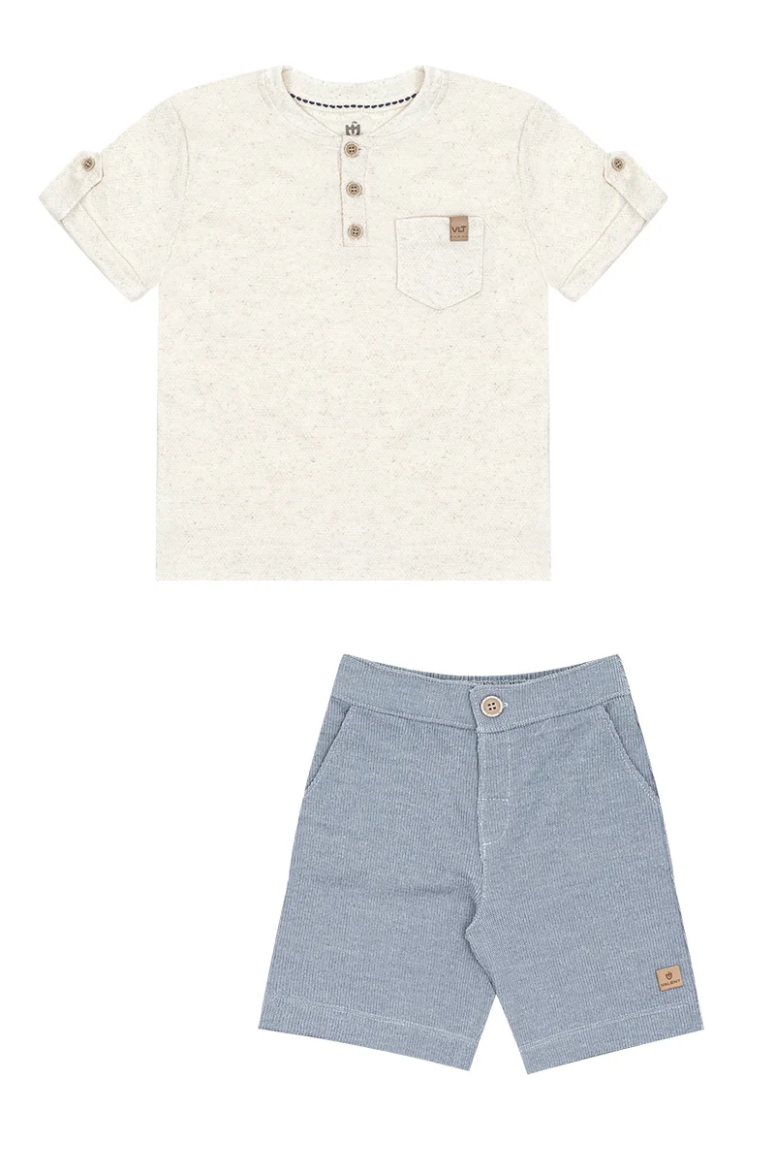 Conjunto Infantil Babe Meninos Gola Padre e Bermuda Rustica
