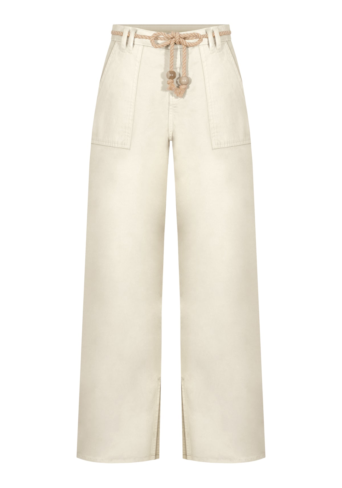 Calça infantil e juvenil feminina estilo wide leg com cinto artesanal off-white