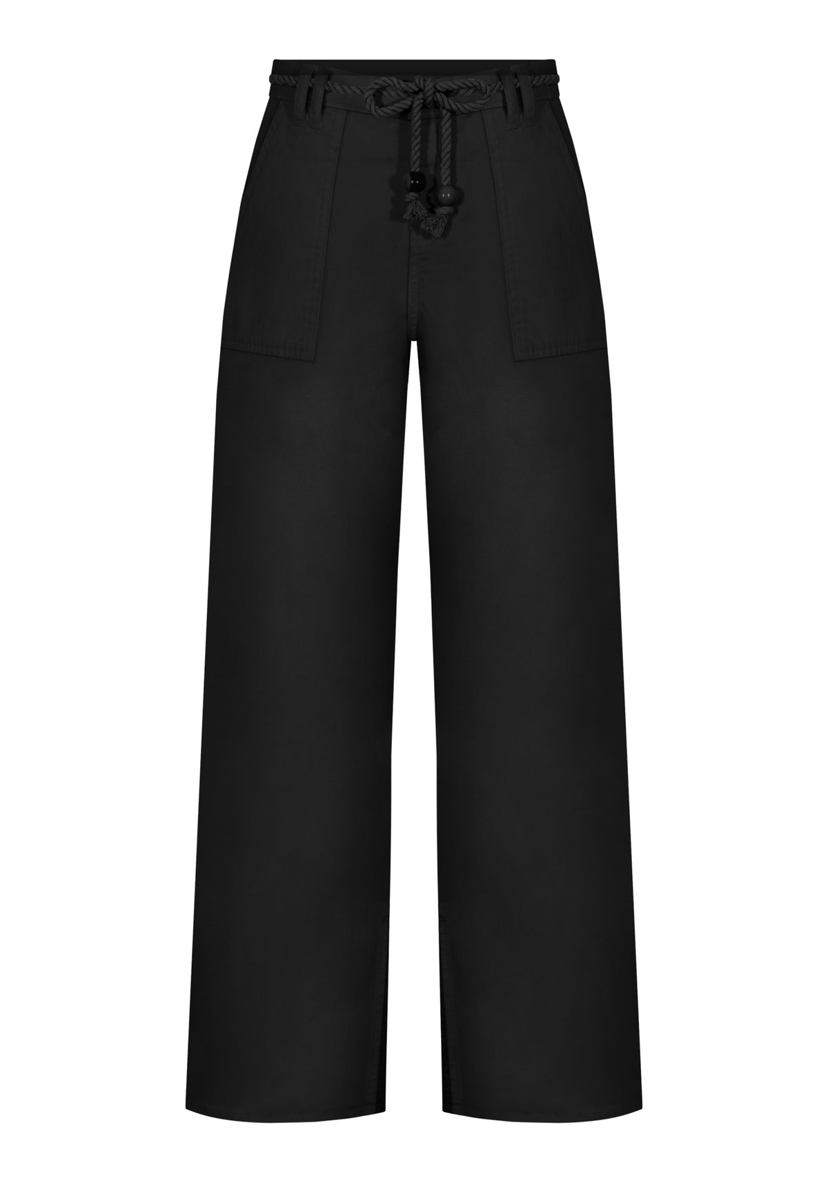 Calça infantil e juvenil feminina estilo wide leg com cinto artesanal preto