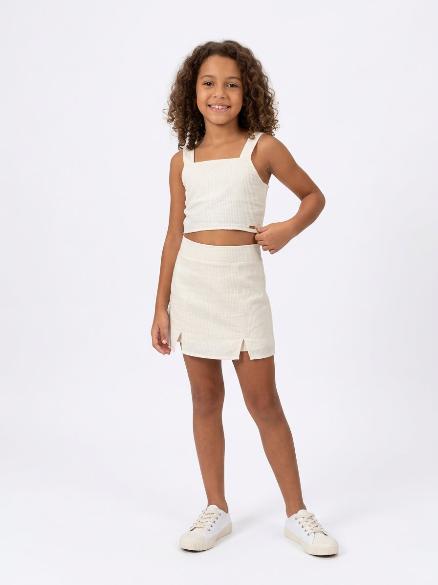 Conjunto Shorts Saia e Cropped Infantil Creme