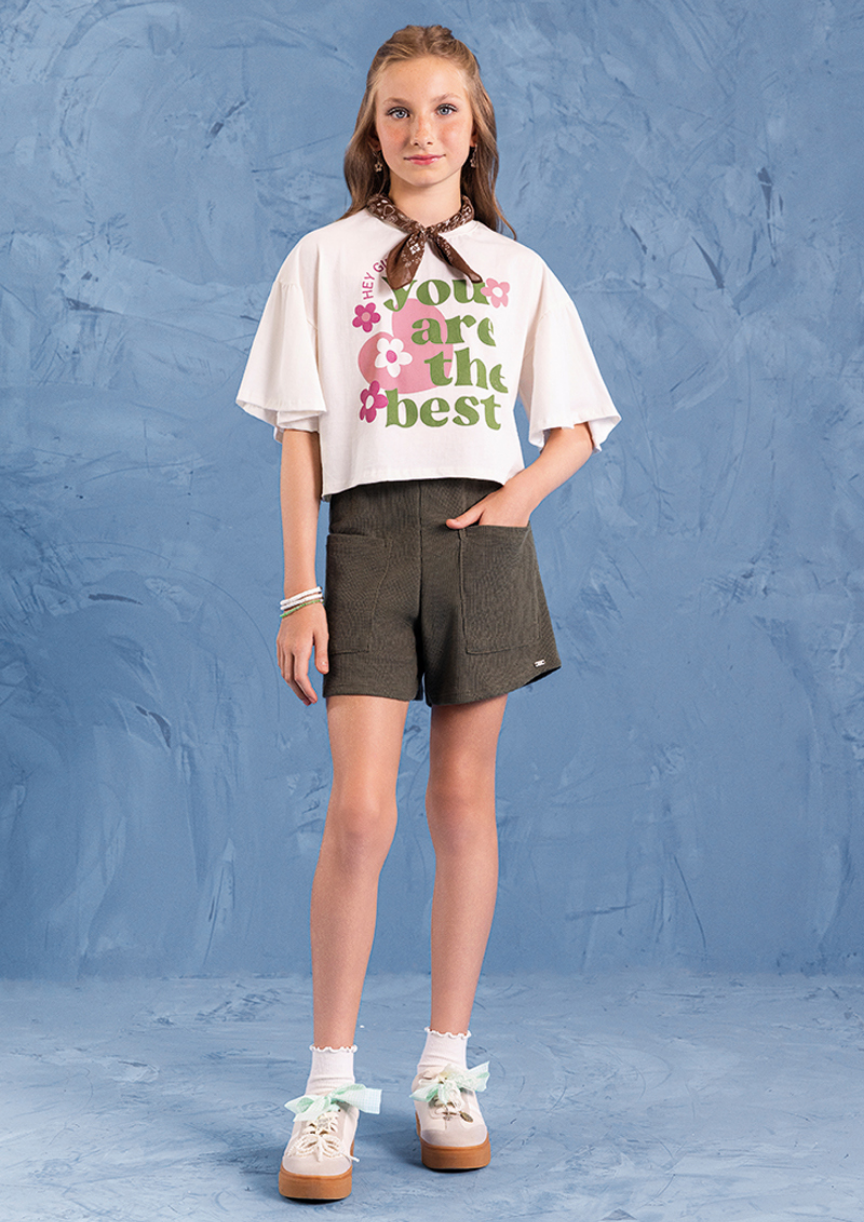 Conjunto Juvenil Shorts Canelado e T-shirt Algodão