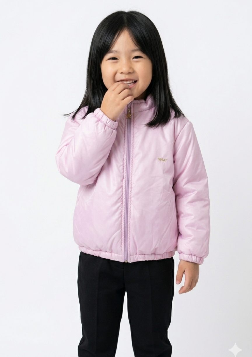 Jaqueta Puferr Infantil Meninas Inverno Rosa Cintilante