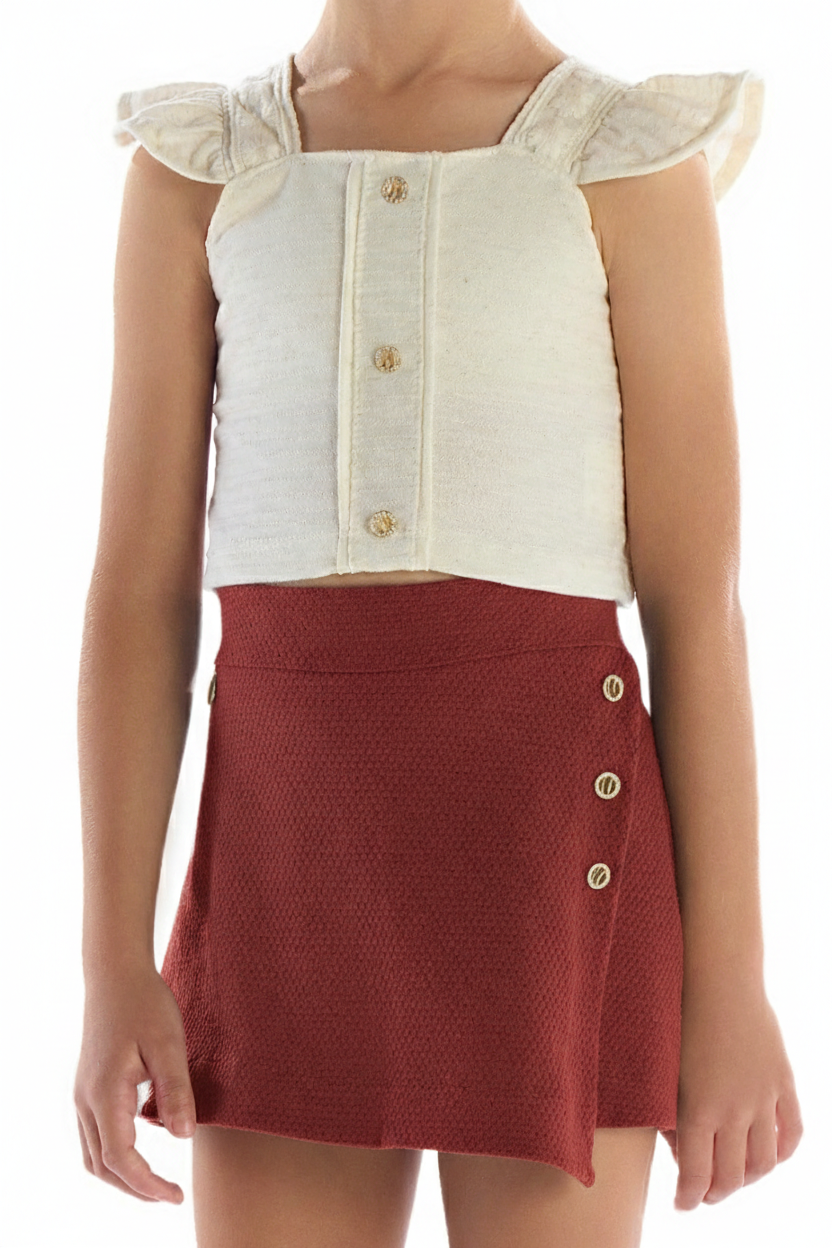 Conjunto Infantil Cropped Shorts Saia Terracota