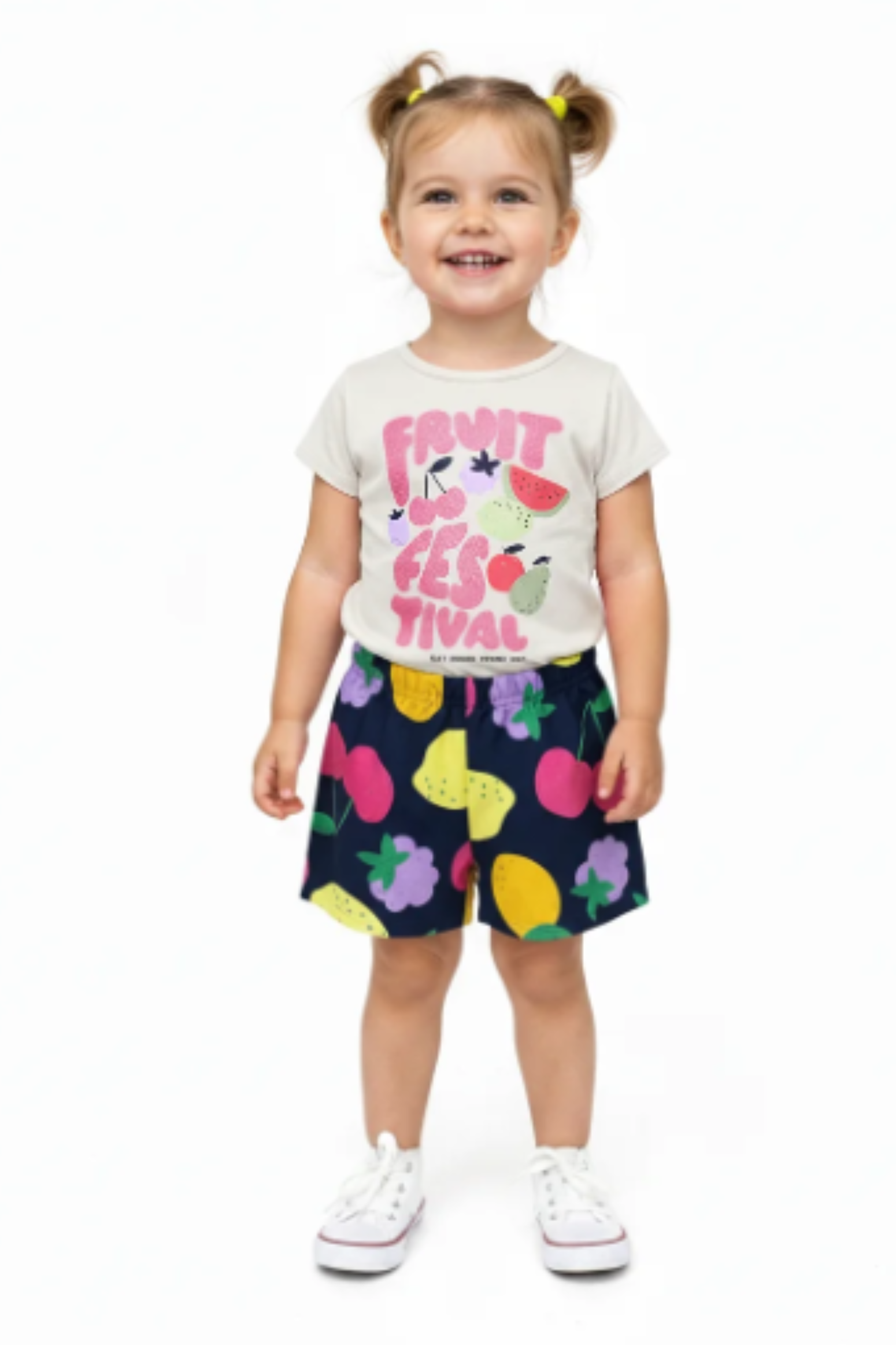 Conjunto Infantil Meninas Frutas Brilhante Algodão Brandili