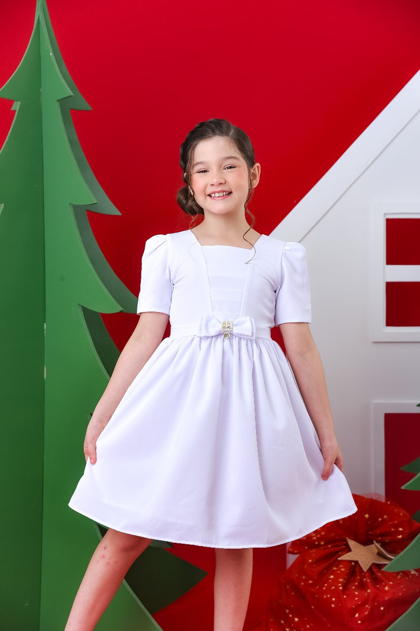 Vestido Infantil Branco Natal Batizado Formatura Festa