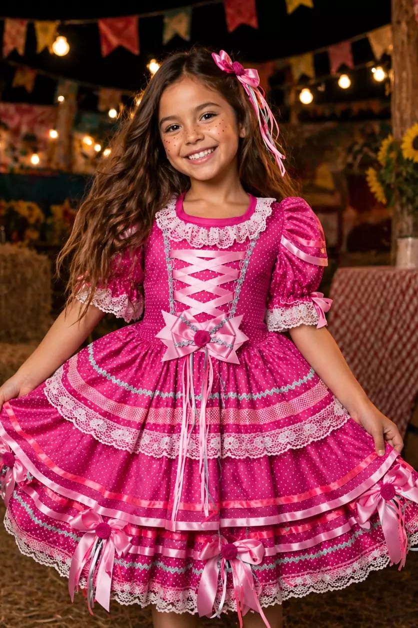 Vestido Caipira Infantil Luxo Festa Junina São João