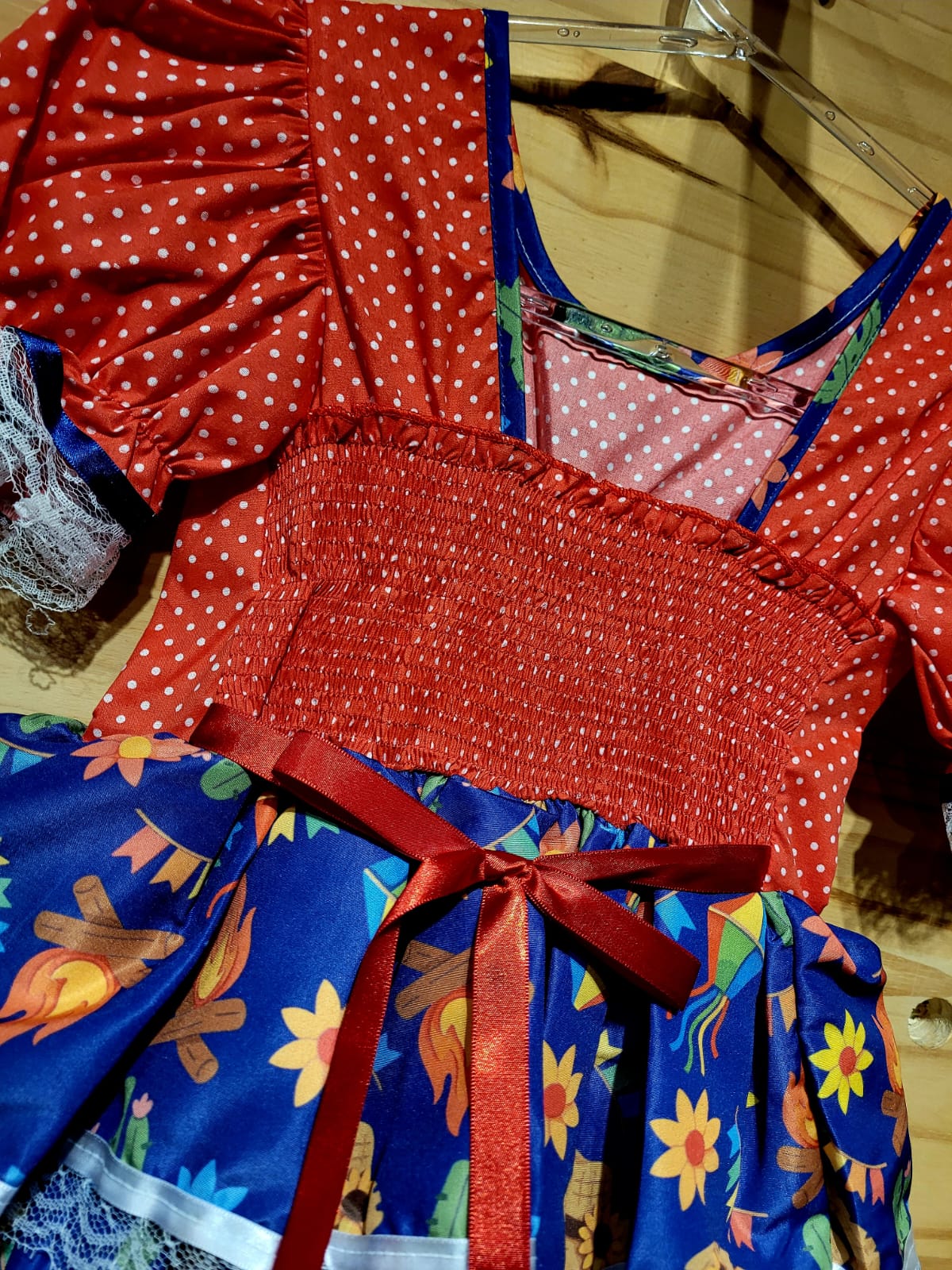Vestido Festa Junina Vermelho Estampado Quadrilha Festa São João
