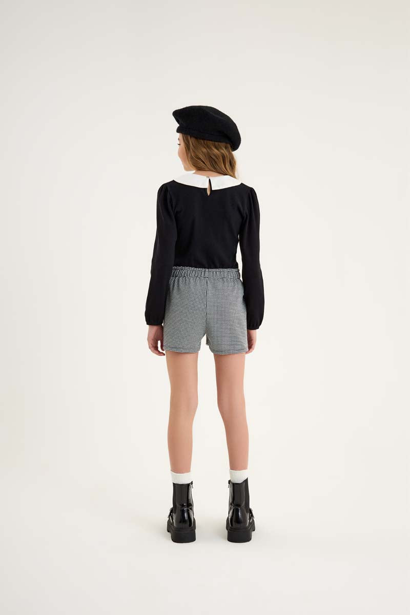 Conjunto Blusa em Ribana Canelada Shorts em Jacquard