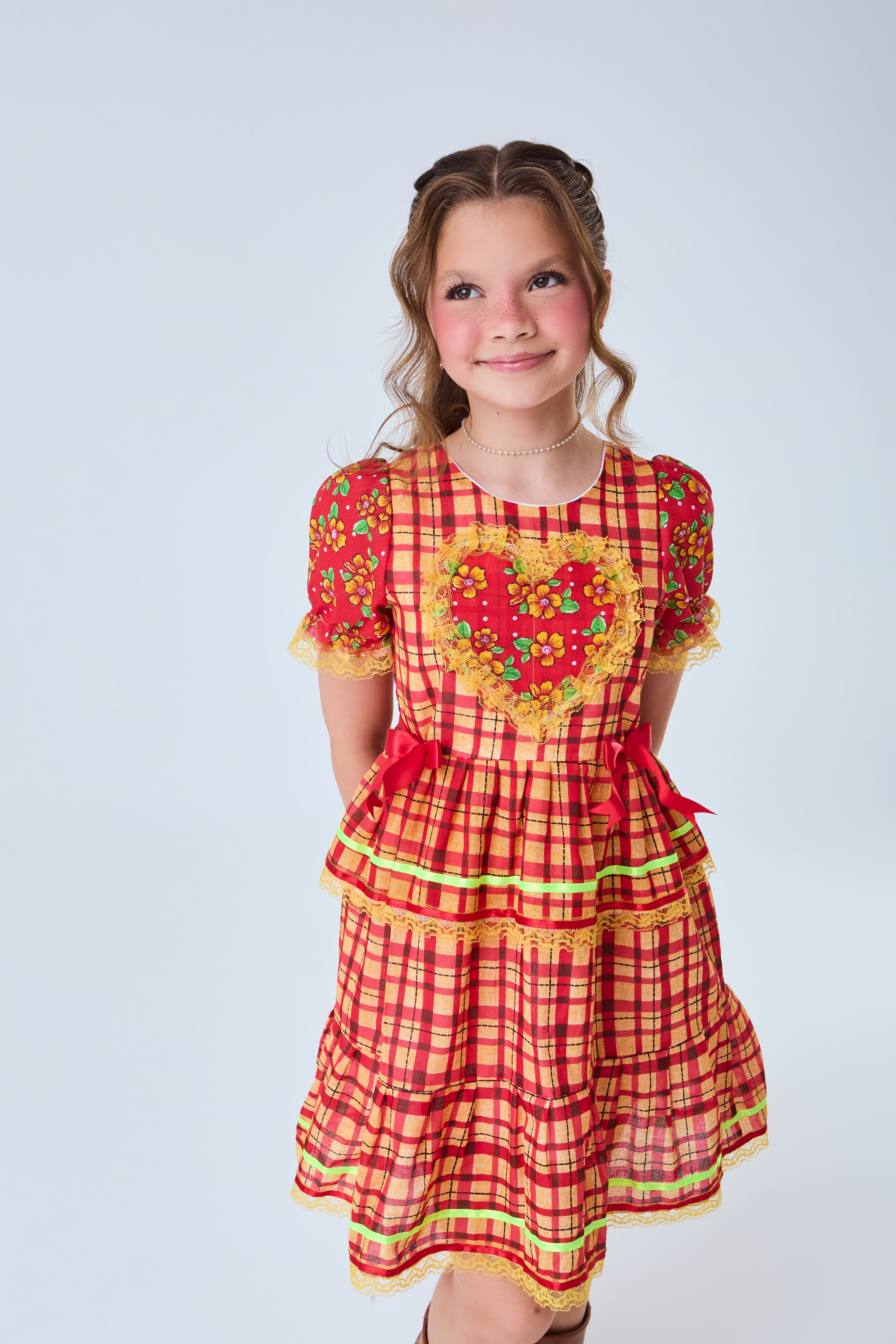 Vestido Infantil Festa Junina Love Vermelho Floral