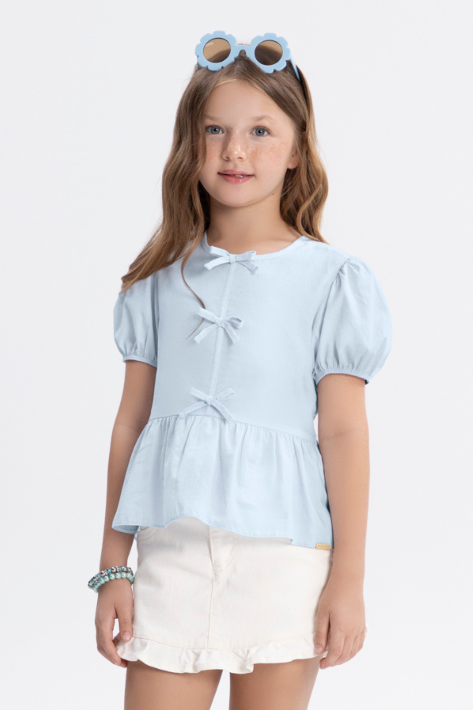 Blusa Infantil Batinha Laço Azul Clara Alakazoo