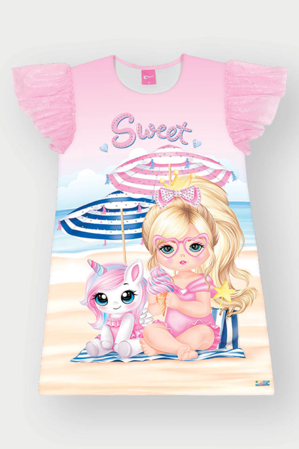 Vestido em Neoprene Infantil Meninas Rosa Estampado