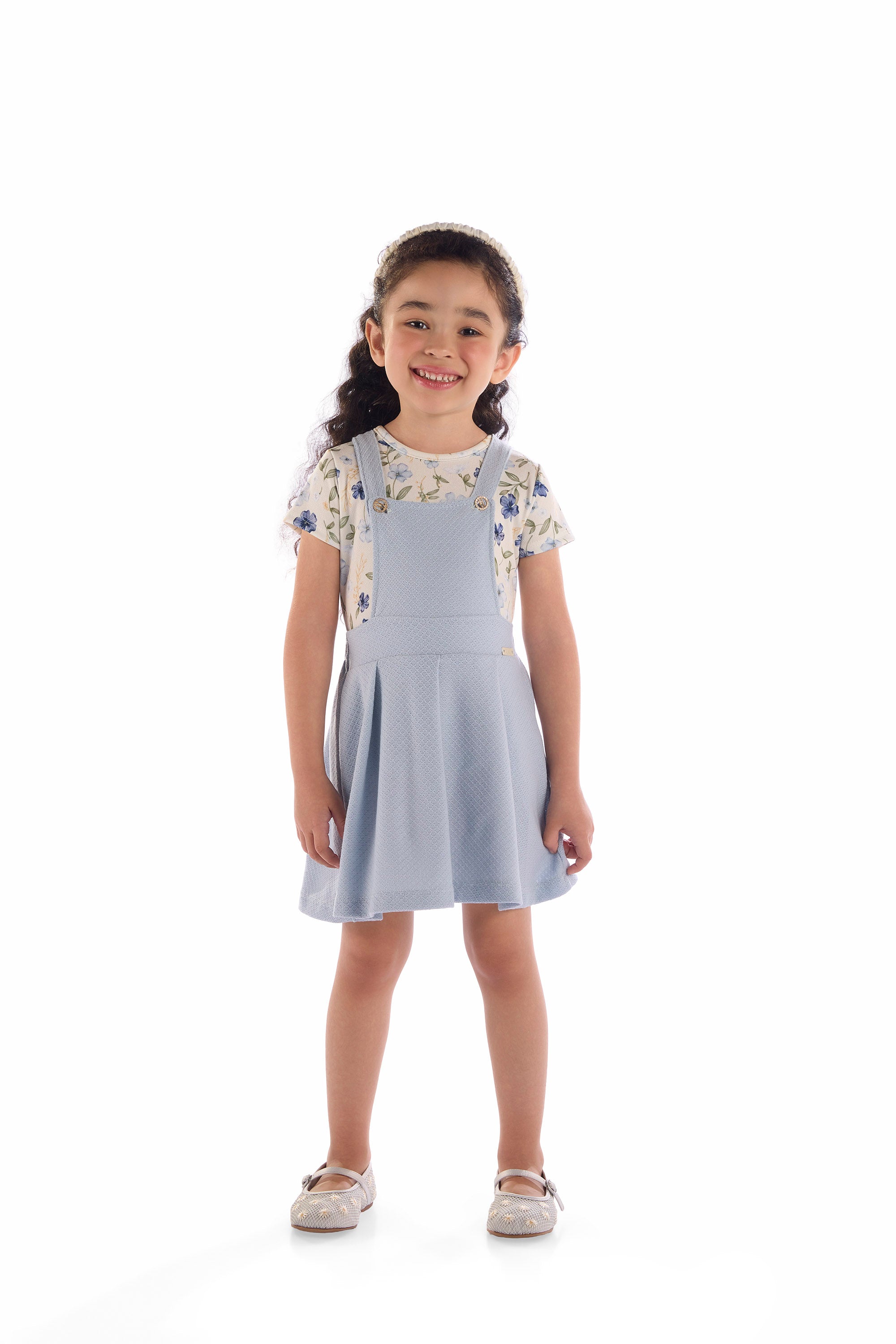 Salopete Meninas Baby com Blusa Azul Floral