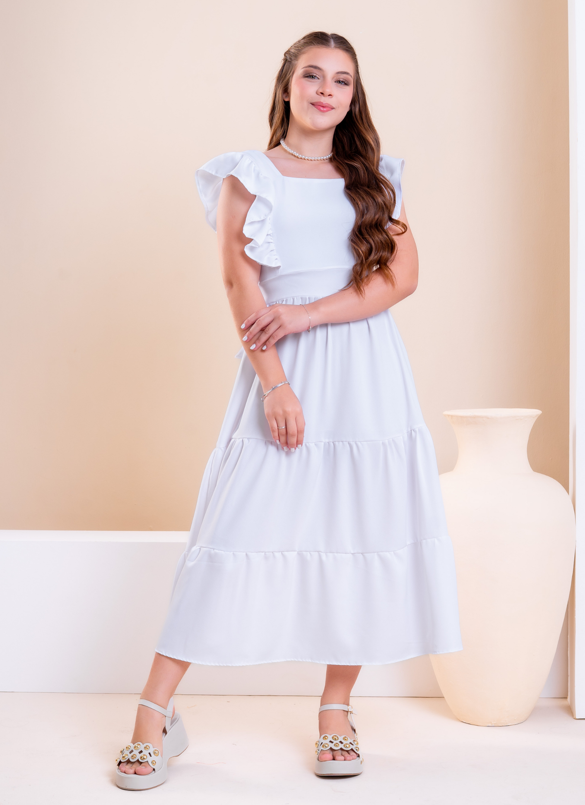 Vestido Midi Branco Paz Festas