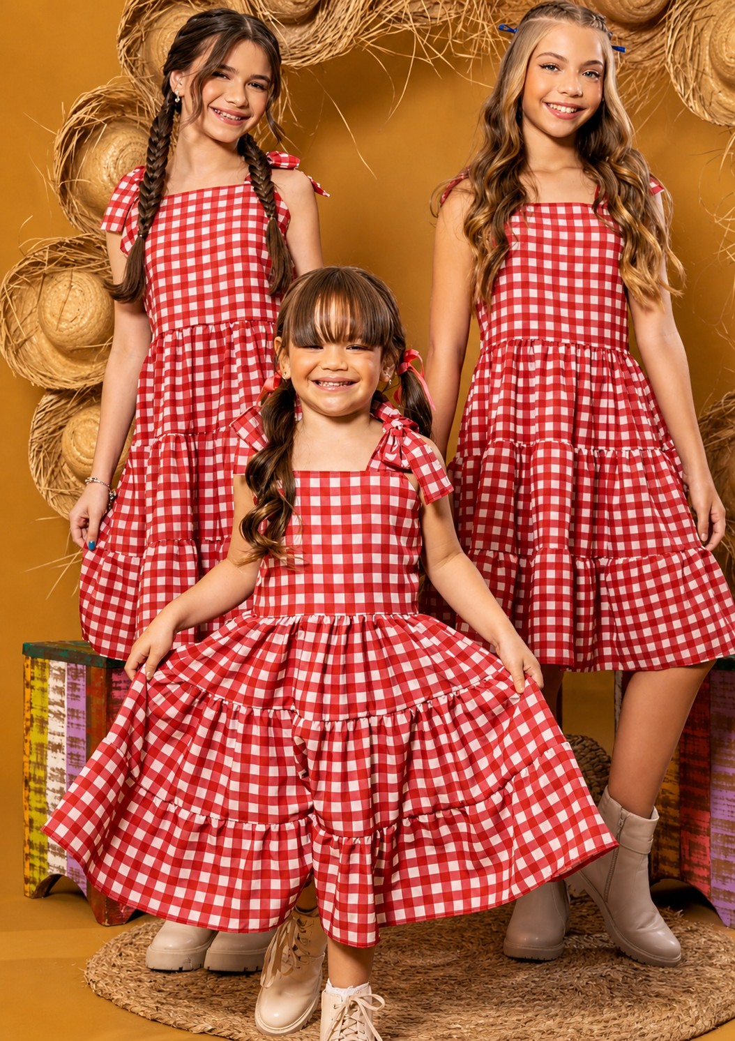 Vestido Xadrez Infantil Festa Junina com Alça Ajustável