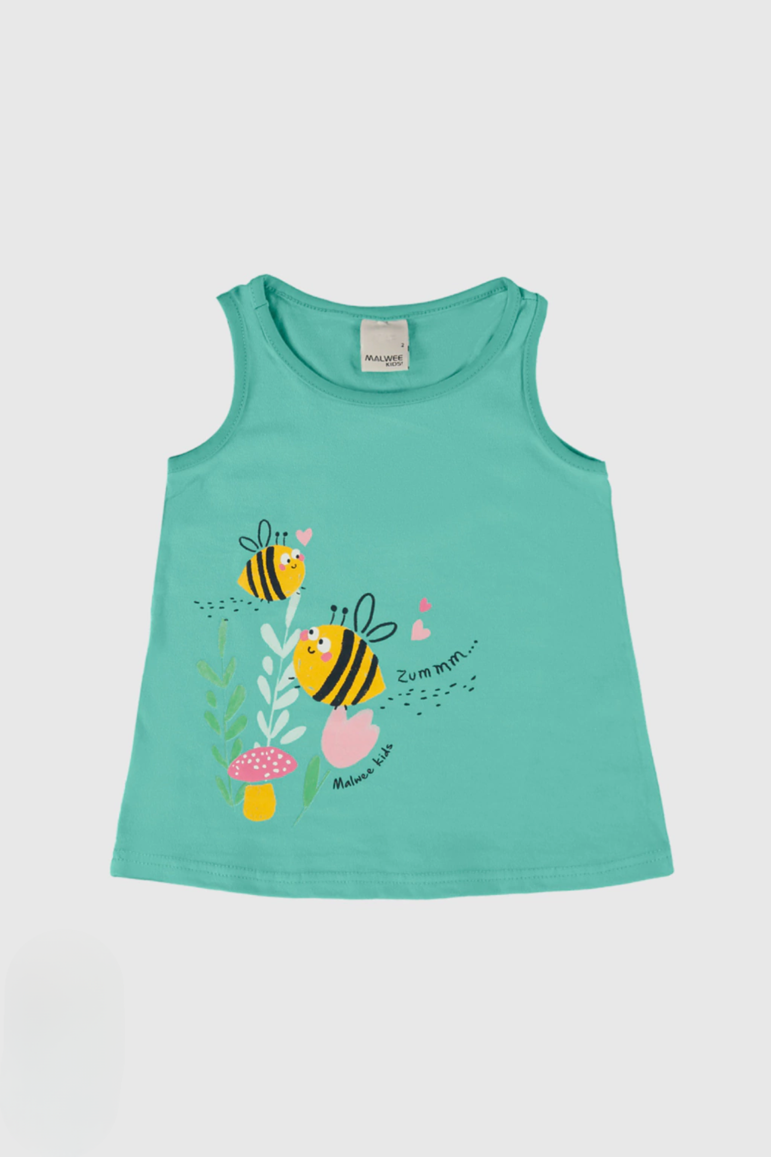 Camiseta Regata Infantil Meninas Verde Estampa Abelha Malwee 100% Algodão