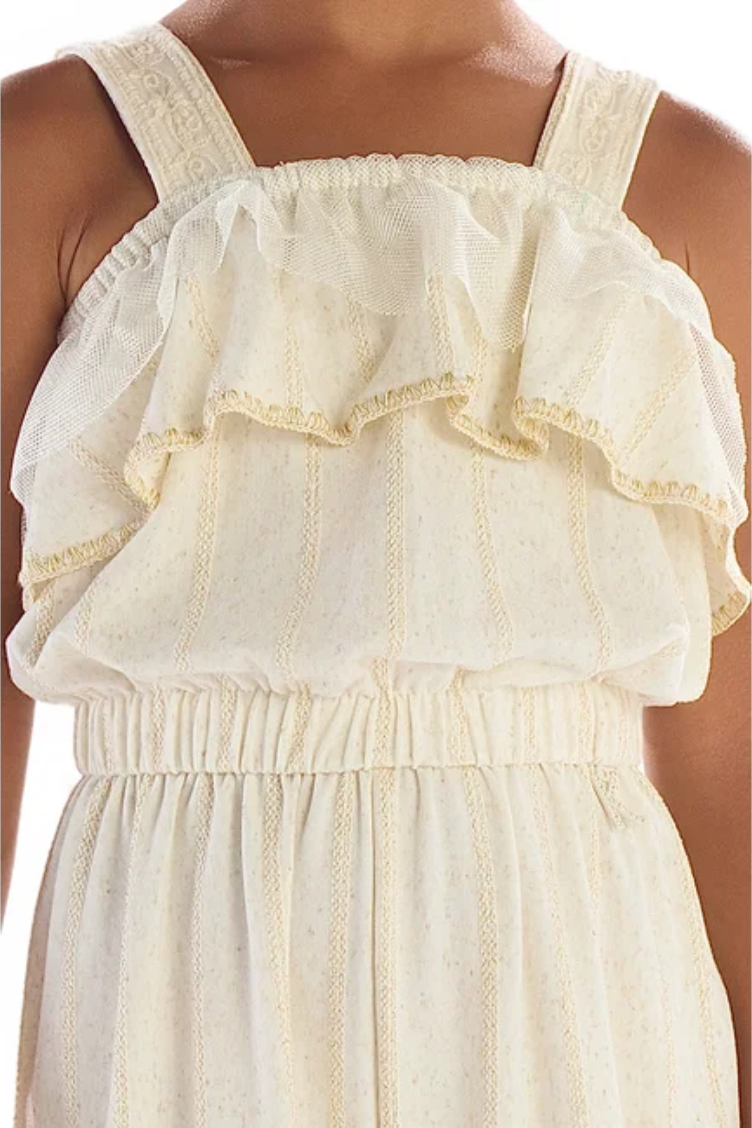 Macacão Infantil Off em Malha Linho com Brilho