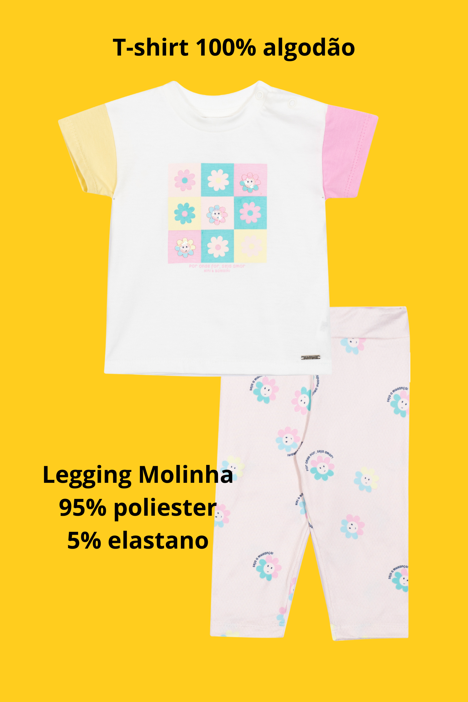 Conjunto Infantil Meninas Nini & Bambini Blusa Oversized e Legging Seja Amor
