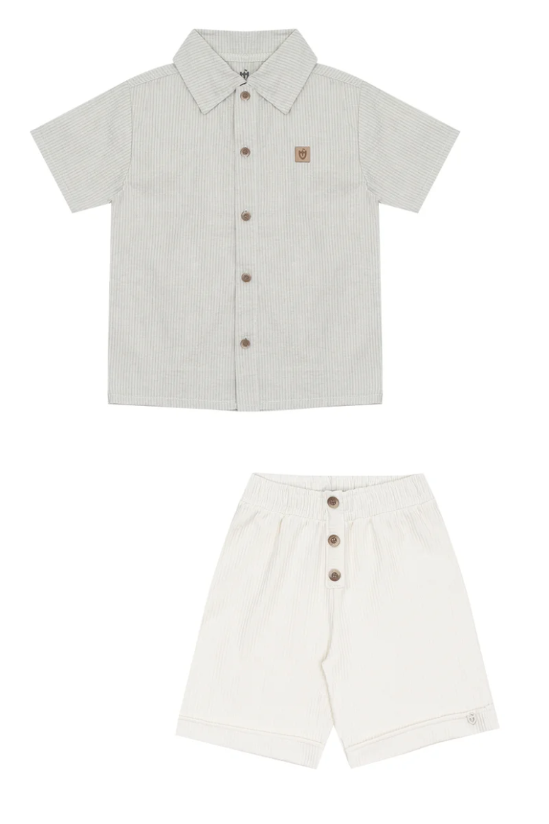 Conjunto Infantil Baby Meninos Camisa e Bermuda Off White