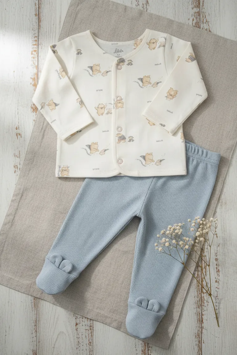 Conjunto Bebê Meninos Urso Creme Letut Ref. LT19591