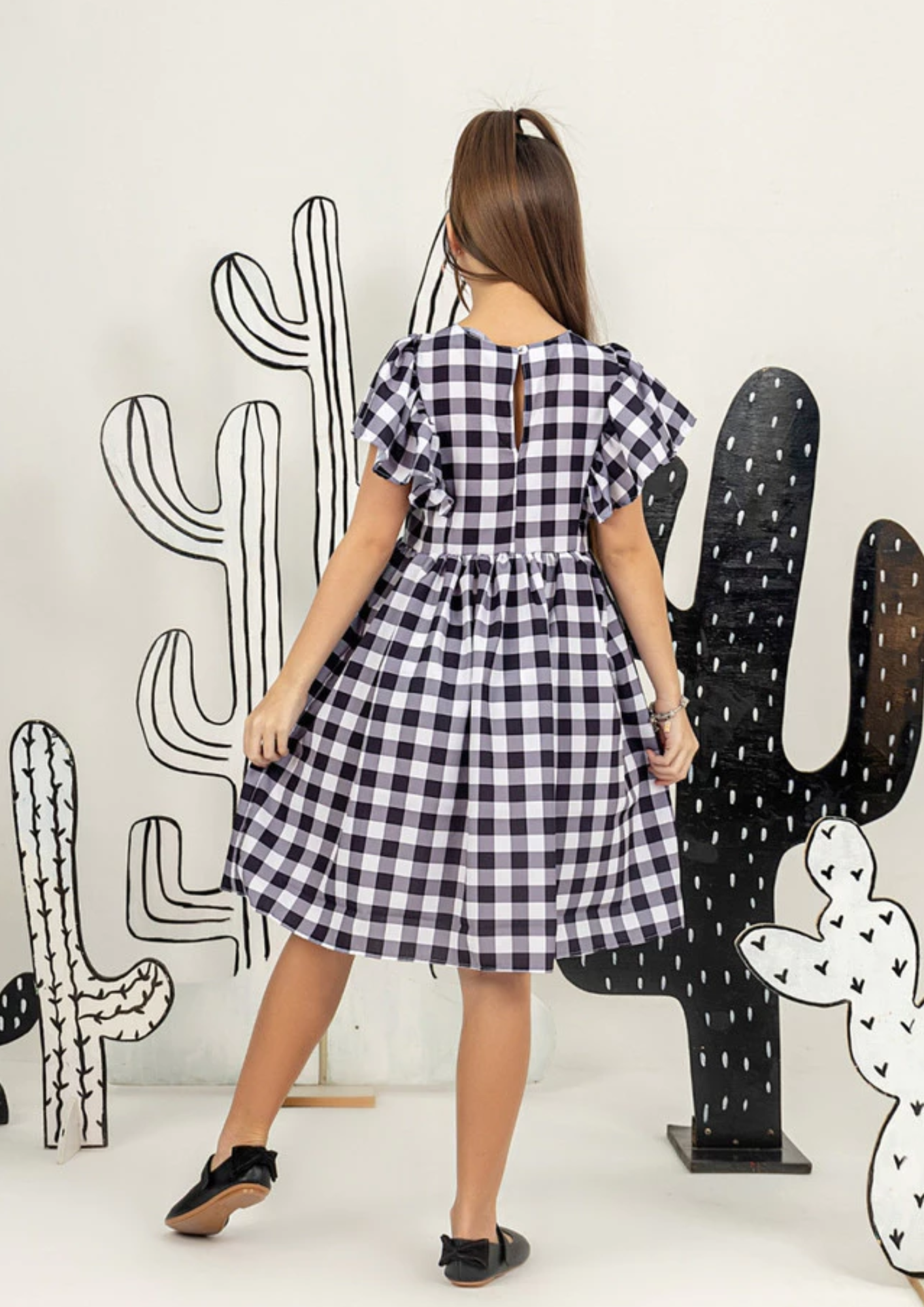 Vestido Infantil Festa Junina Menina Xadrez Preto