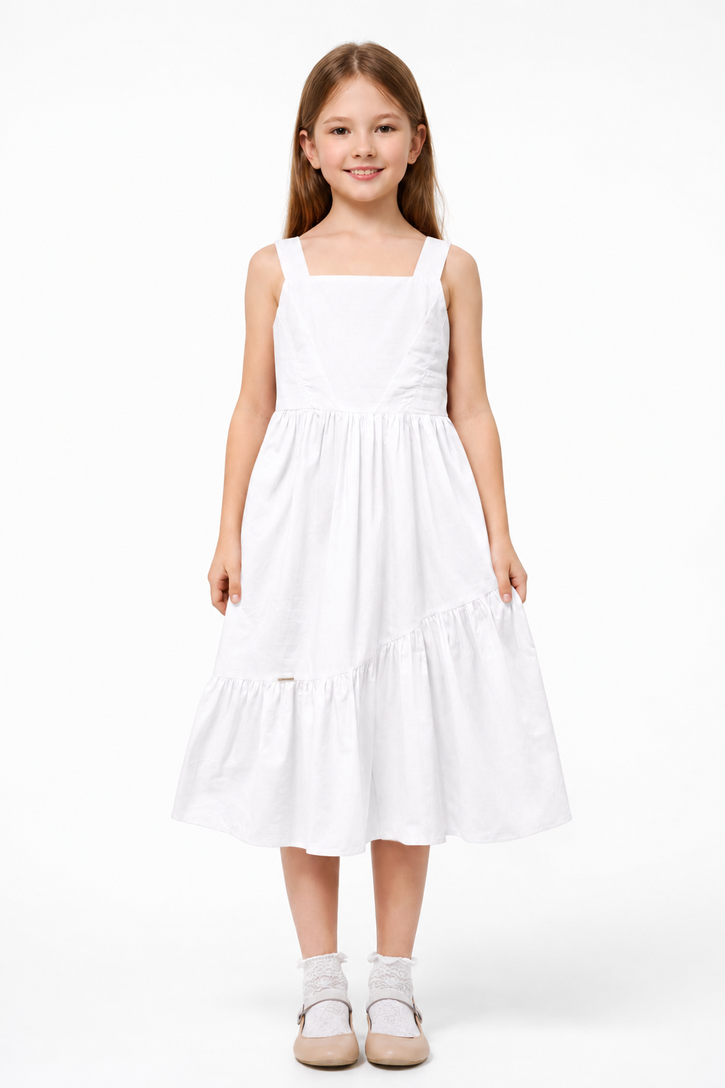 Vestido Infantil Branco Tricoline com Laço