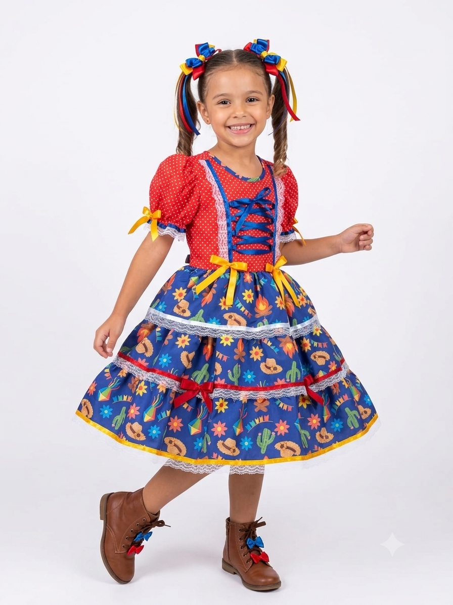 Vestido Festa Junina Vermelho Estampado Quadrilha Festa São João