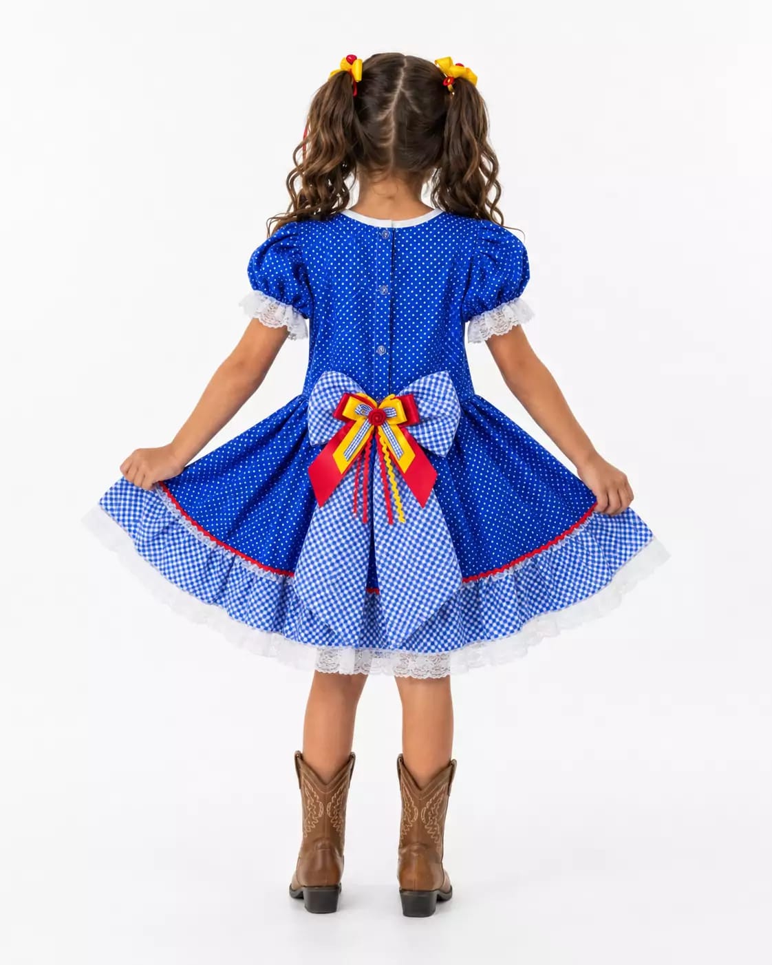 Vestido Caipira Juvenil Love Luxo Azul Festa Junina