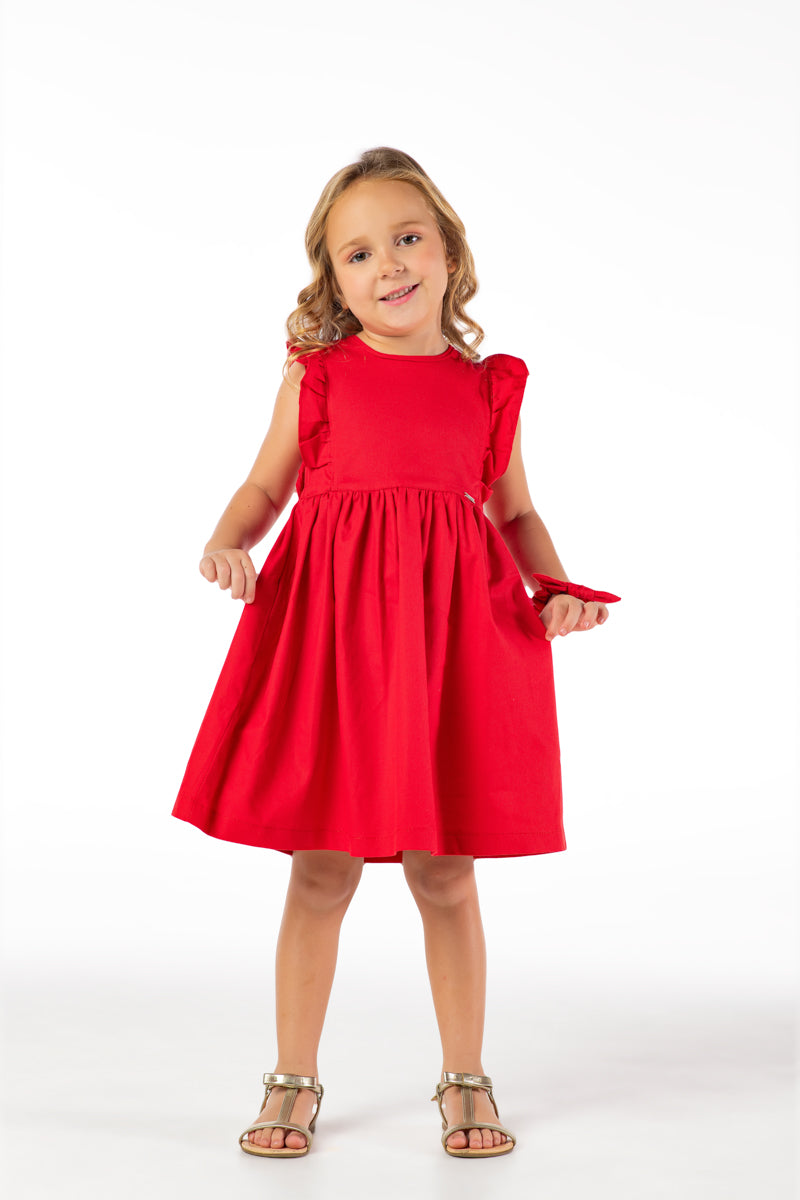 Vestido em Tricoline Babado Vermelho