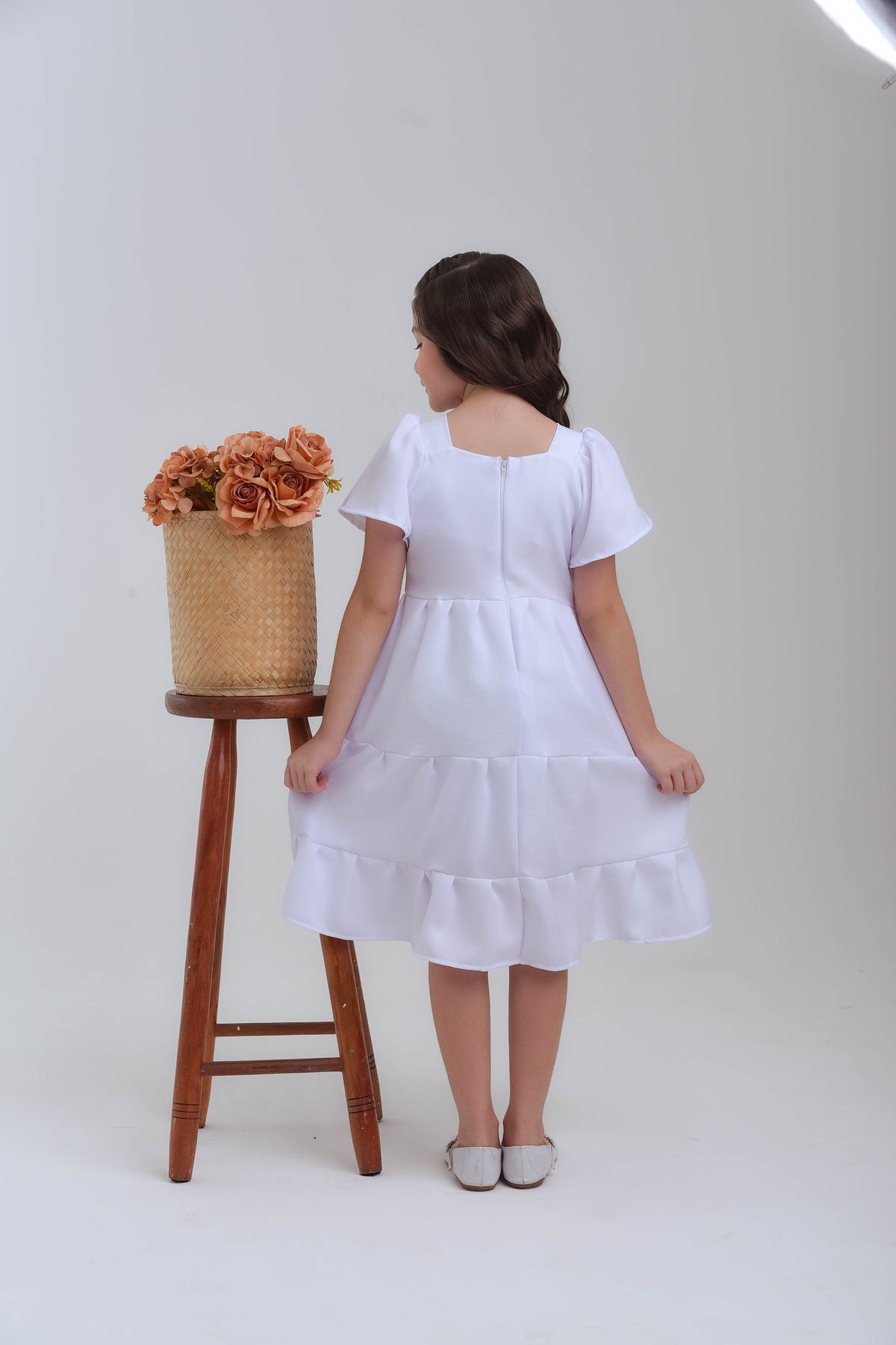 costas vestido infantil meninas branco primeira comunhão 